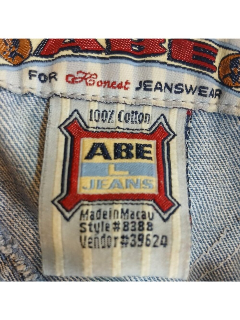 Vtg Abe Jeans Denim Overalls Womens Sz L Adj Straps Front Pocket Made Macau #B3 - Picture 3 of 13
